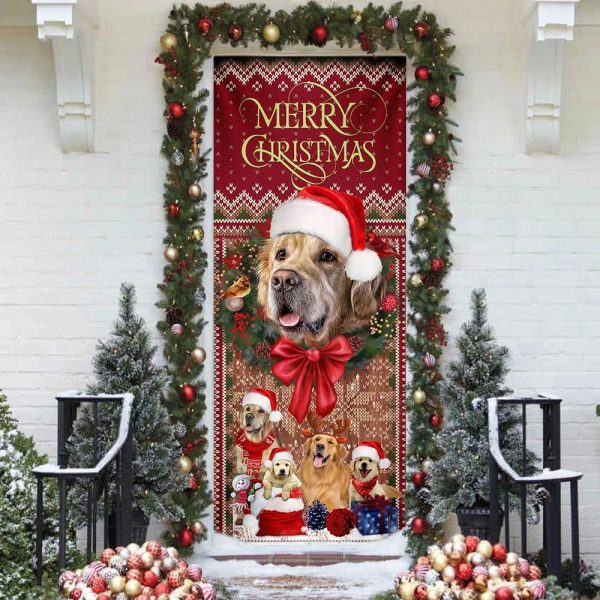 Golden Retriever Happy House Christmas Door Cover – Xmas Outdoor Decoration – Gifts For Dog Lovers