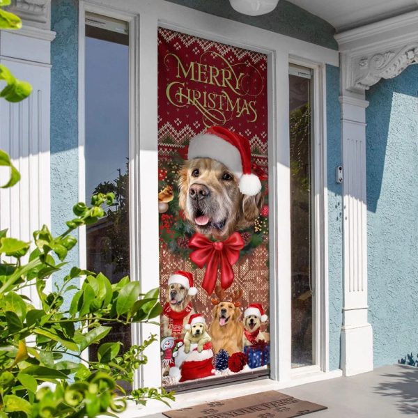 Golden Retriever Happy House Christmas Door Cover – Xmas Outdoor Decoration – Gifts For Dog Lovers