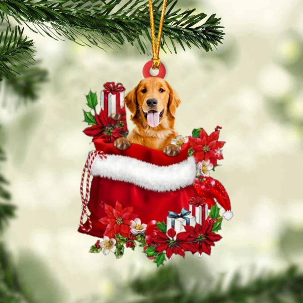 Golden Retriever In Gift Bag Christmas Ornament – Car Ornaments – Gift For Dog Lovers