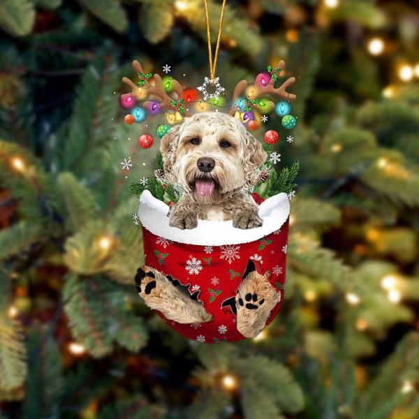 Goldendoodle 1 In Snow Pocket Christmas Ornament – Two Sided Christmas Plastic Hanging