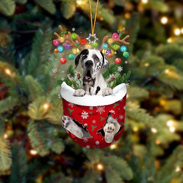 Great Dane 2 In Snow Pocket Christmas Ornament – Two Sided Christmas Plastic Hanging