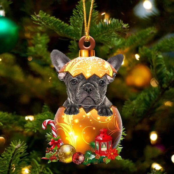 Grey French Bulldog In Golden Egg Christmas Ornament – Car Ornament – Unique Dog Gifts For Owners