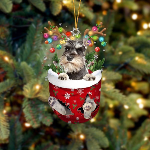 Grey Miniature Schnauzer In Snow Pocket Christmas Ornament – Two Sided Christmas Plastic Hanging