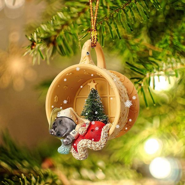 Greyhound Sleeping In A Tiny Cup Christmas Holiday Two Sided Ornament – Best Gifts for Dog Lovers