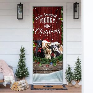 Happy Cattle Christmas Door Cover Unique Gifts Doorcover Holiday Decor 1