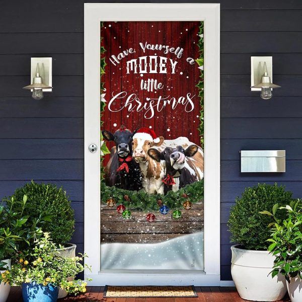 Happy Cattle Christmas Door Cover – Unique Gifts Doorcover – Holiday Decor