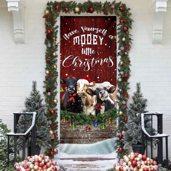 Happy Cattle Christmas Door Cover – Unique Gifts Doorcover – Holiday Decor