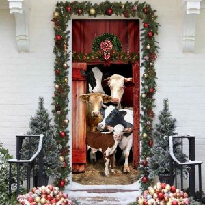 Happy Family Cattle Door Cover Unique Gifts Doorcover Holiday Decor 4