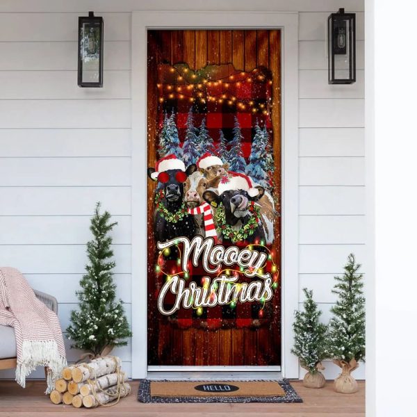 Happy Family Cow Mooey Christmas Door Cover – Christmas Door Cover Decorations – Christmas Outdoor Decoration