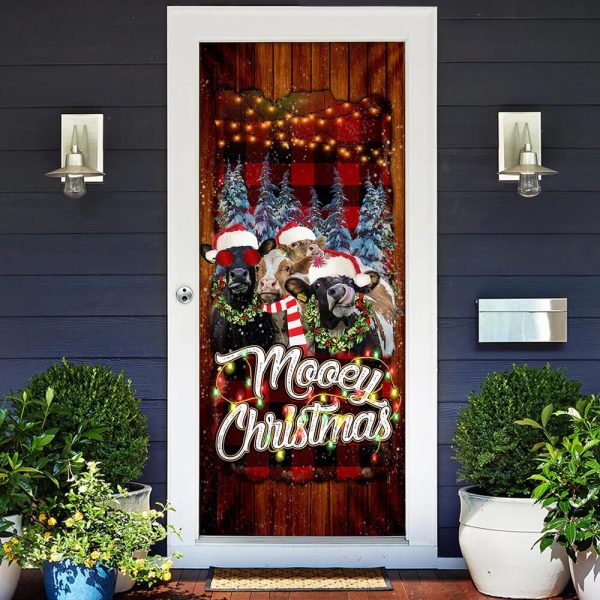 Happy Family Cow Mooey Christmas Door Cover – Christmas Door Cover Decorations – Christmas Outdoor Decoration