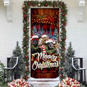 Happy Family Cow Mooey Christmas Door Cover Christmas Door Cover Decorations Christmas Outdoor Decoration 3