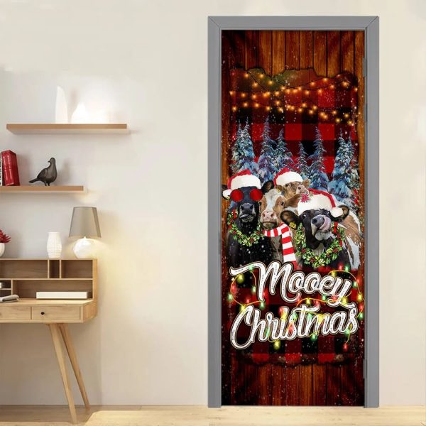 Happy Family Cow Mooey Christmas Door Cover – Christmas Door Cover Decorations – Christmas Outdoor Decoration