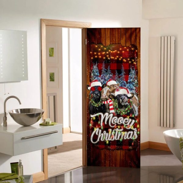 Happy Family Cow Mooey Christmas Door Cover – Christmas Door Cover Decorations – Christmas Outdoor Decoration