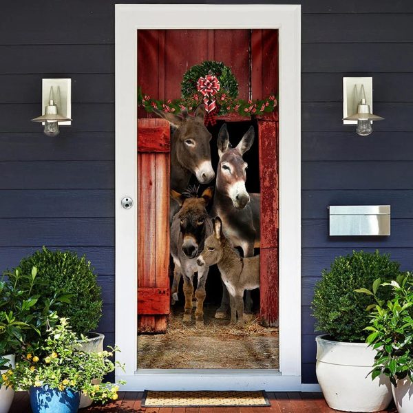 Happy Family Donkey Door Cover – Unique Gifts Doorcover – Holiday Decor