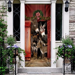 Happy Family Donkey Door Cover Unique Gifts Doorcover Holiday Decor 3