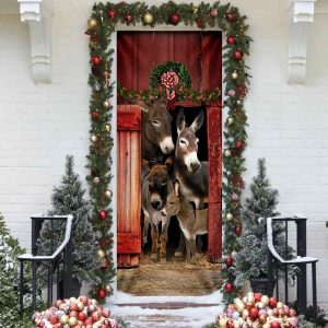 Happy Family Donkey Door Cover Unique Gifts Doorcover Holiday Decor 4