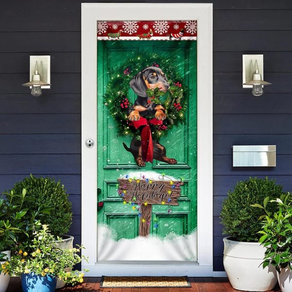 Happy Holiday Dachshund Door Cover – Unique Gifts Doorcover – Holiday Decor