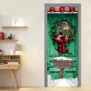 Happy Holiday Dachshund Door Cover Unique Gifts Doorcover Holiday Decor 4