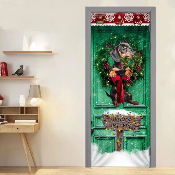Happy Holiday Dachshund Door Cover – Unique Gifts Doorcover – Holiday Decor