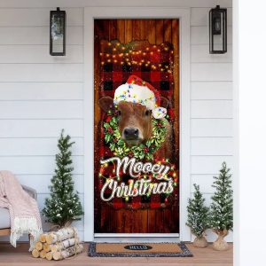 Happy Mooey Christmas Door Cover Christmas Outdoor Decoration Unique Gifts Doorcover 1
