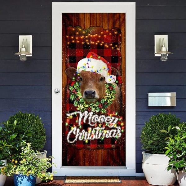 Happy Mooey Christmas Door Cover – Christmas Outdoor Decoration – Unique Gifts Doorcover