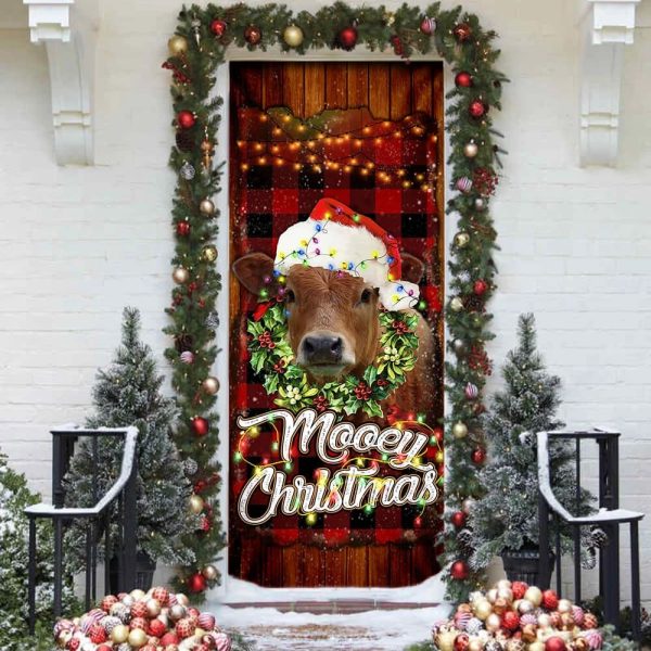 Happy Mooey Christmas Door Cover – Christmas Outdoor Decoration – Unique Gifts Doorcover