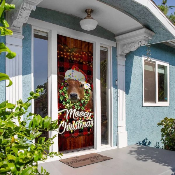 Happy Mooey Christmas Door Cover – Christmas Outdoor Decoration – Unique Gifts Doorcover