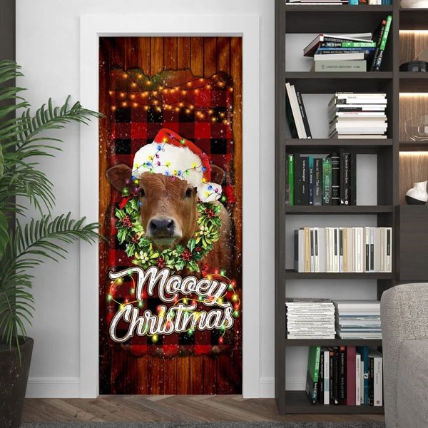 Happy Mooey Christmas Door Cover – Christmas Outdoor Decoration – Unique Gifts Doorcover