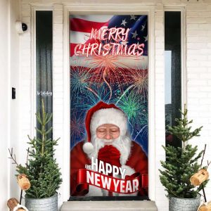 Happy New Year And Merry Christmas Door Cove Christmas Outdoor Decoration Unique Gifts Doorcover 1