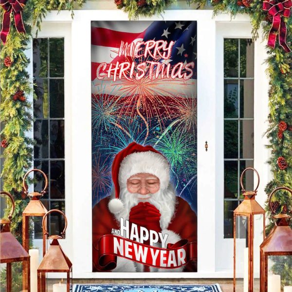 Happy New Year And Merry Christmas Door Cove – Christmas Outdoor Decoration – Unique Gifts Doorcover