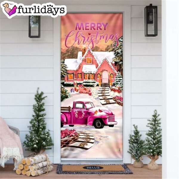 Happy Pink Christmas Door Cover – Door Christmas Cover – Christmas Outdoor Decoration – Unique Gifts Doorcover
