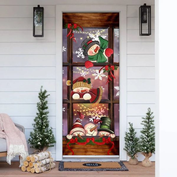 Happy Three Snowmen Door Cover – Door Christmas Cover – Christmas Outdoor Decoration – Unique Gifts Doorcover
