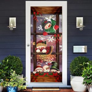 Happy Three Snowmen Door Cover Door Christmas Cover Christmas Outdoor Decoration Unique Gifts Doorcover 2
