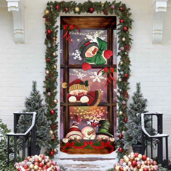 Happy Three Snowmen Door Cover – Door Christmas Cover – Christmas Outdoor Decoration – Unique Gifts Doorcover