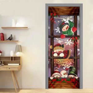 Happy Three Snowmen Door Cover Door Christmas Cover Christmas Outdoor Decoration Unique Gifts Doorcover 4