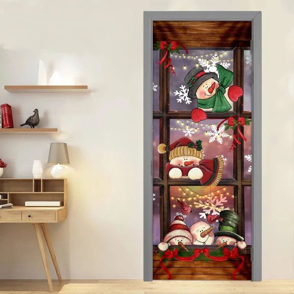 Happy Three Snowmen Door Cover – Door Christmas Cover – Christmas Outdoor Decoration – Unique Gifts Doorcover