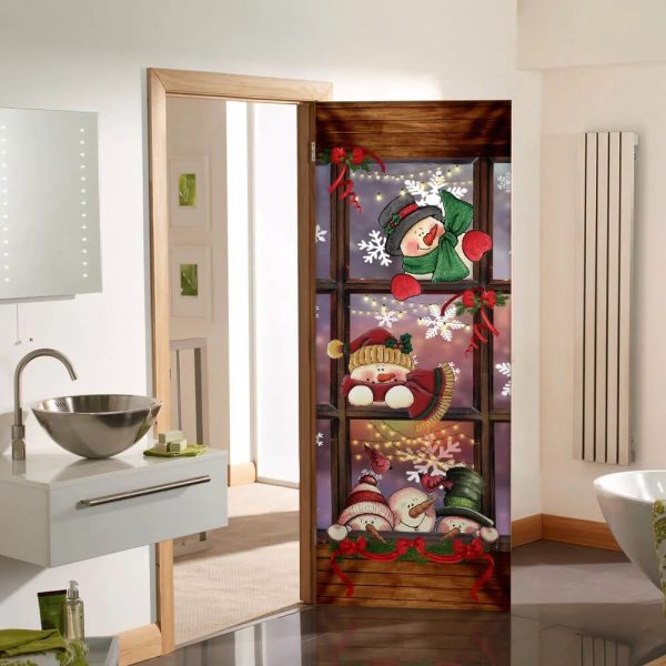 Happy Three Snowmen Door Cover – Door Christmas Cover – Christmas Outdoor Decoration – Unique Gifts Doorcover