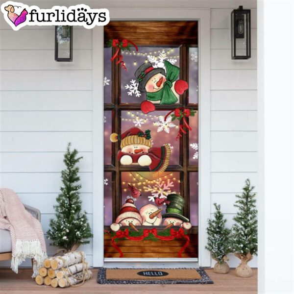 Happy Three Snowmen Door Cover – Door Christmas Cover – Christmas Outdoor Decoration – Unique Gifts Doorcover