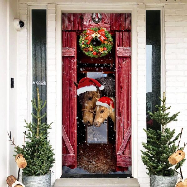 Horse Christmas Barn Door Cover – Christmas Horse Decor – Christmas Outdoor Decoration – Unique Gifts Doorcover