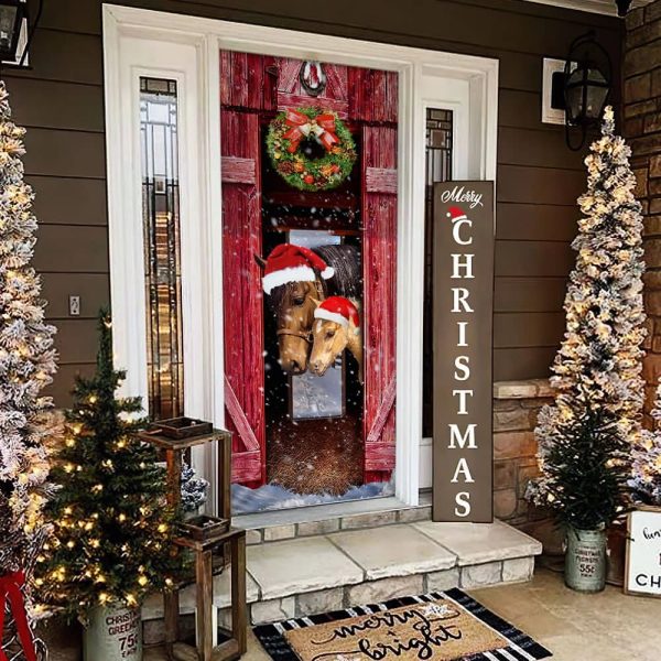 Horse Christmas Barn Door Cover – Christmas Horse Decor – Christmas Outdoor Decoration – Unique Gifts Doorcover