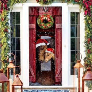 Horse Christmas Barn Door Cover Christmas Horse Decor Christmas Outdoor Decoration Unique Gifts Doorcover 3
