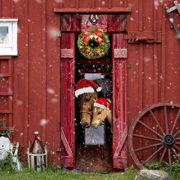 Horse Christmas Barn Door Cover – Christmas Horse Decor – Christmas Outdoor Decoration – Unique Gifts Doorcover