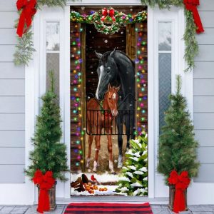 Horse Christmas Door Couple Happy Couple Christmas Outdoor Decoration Unique Gifts Doorcover 1
