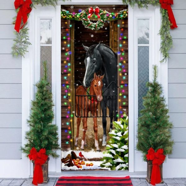 Horse Christmas Door Couple Happy Couple Christmas Outdoor Decoration – Unique Gifts Doorcover