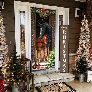 Horse Christmas Door Couple Happy Couple Christmas Outdoor Decoration Unique Gifts Doorcover 2
