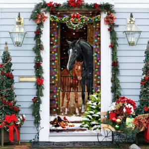 Horse Christmas Door Couple Happy Couple Christmas Outdoor Decoration Unique Gifts Doorcover 3