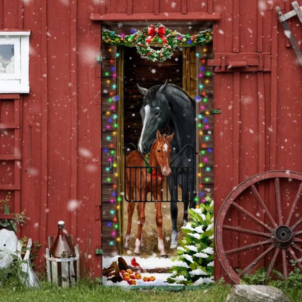 Horse Christmas Door Couple Happy Couple Christmas Outdoor Decoration – Unique Gifts Doorcover