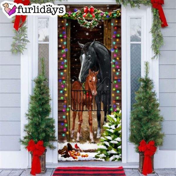 Horse Christmas Door Couple Happy Couple Christmas Outdoor Decoration – Unique Gifts Doorcover