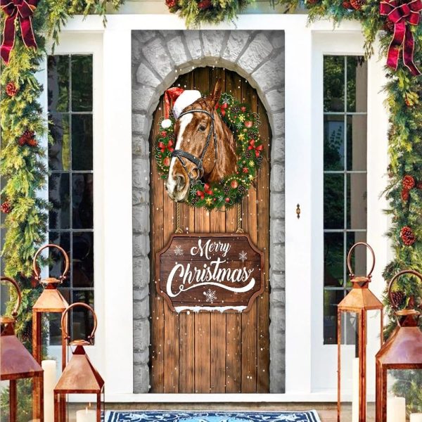 Horse Christmas Door Cover – Christmas Horse Decor – Christmas Outdoor Decoration – Unique Gifts Doorcover