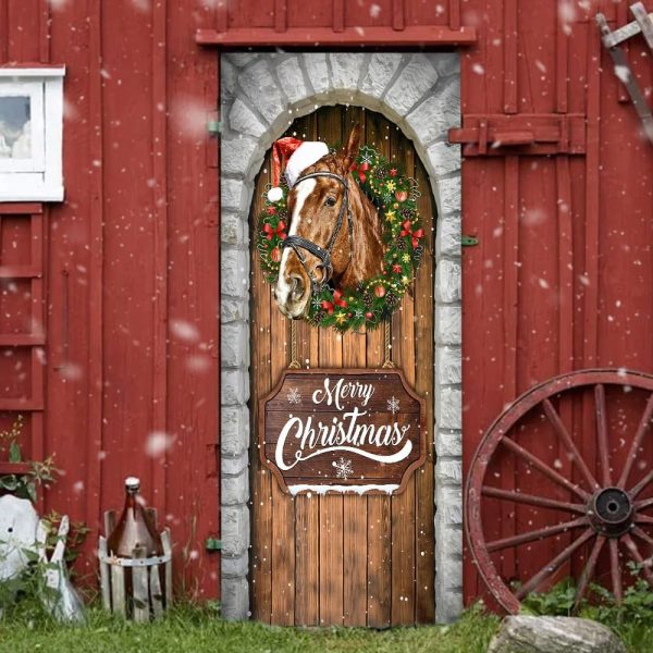 Horse Christmas Door Cover – Christmas Horse Decor – Christmas Outdoor Decoration – Unique Gifts Doorcover